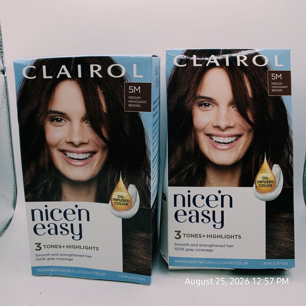 CLAIROL Nice & Easy 3 Tones + Highlights #5M MEDIUM MAHOGANY BROWN 2PK